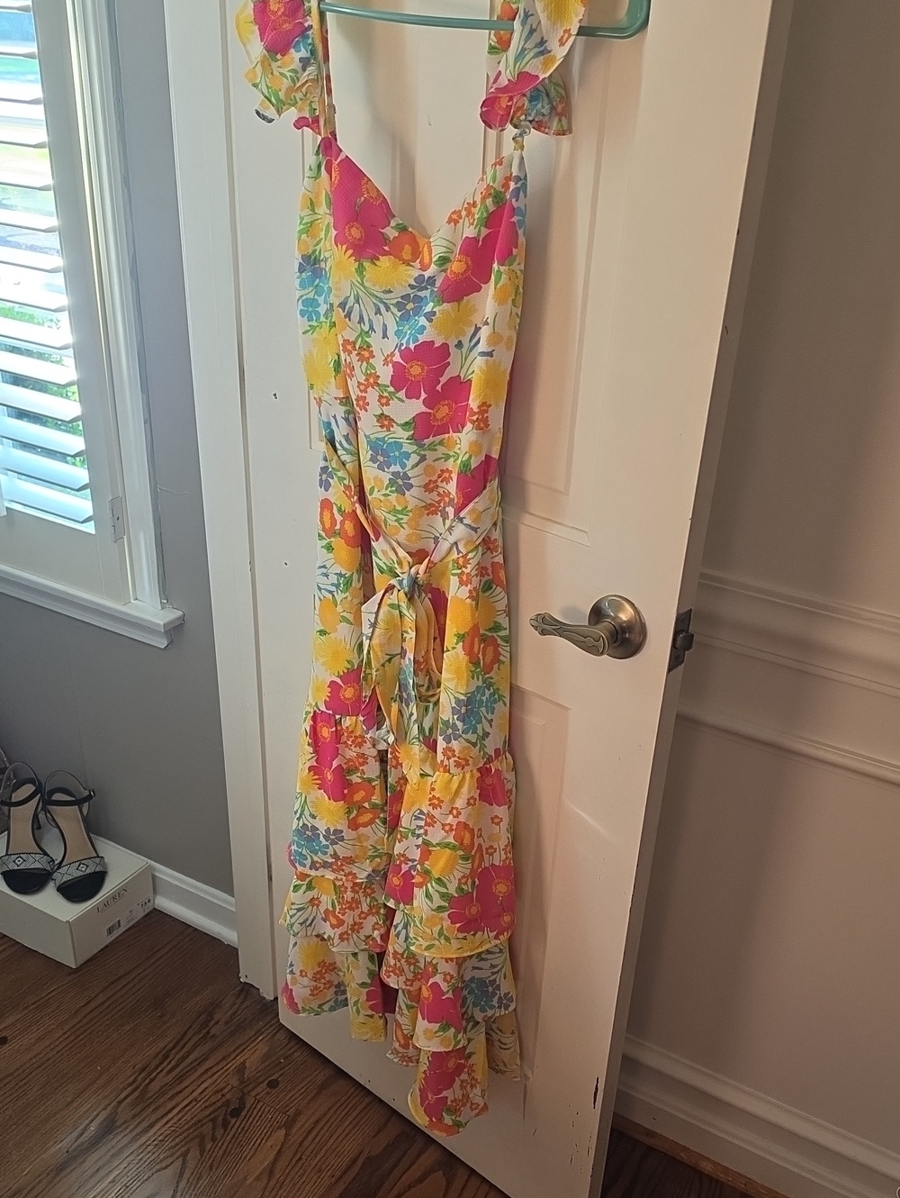 Baltic Born Strapless Floral Tie-Waist Sundress in Pink Yellow Blue Green
